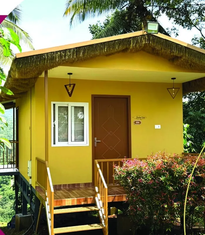 Thatched Bamboo Hut couple room on the hillside at Purayil Resort