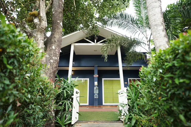 Entrance verandah of Lavista Villa among tropical plants